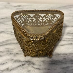 Elegant Gold Filigree Glass Box vintage
